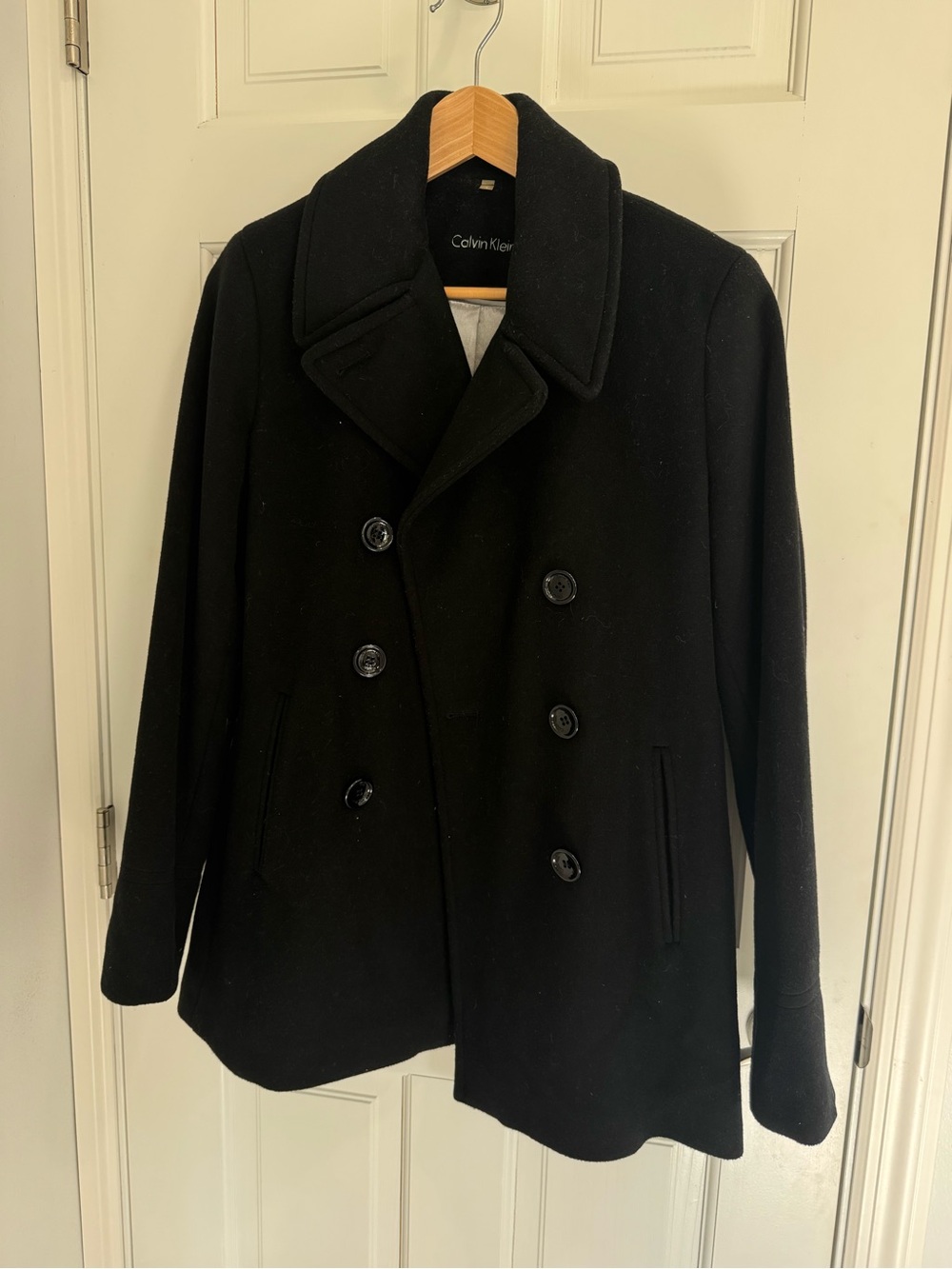 Calvin Klein Black Wool Peacoat